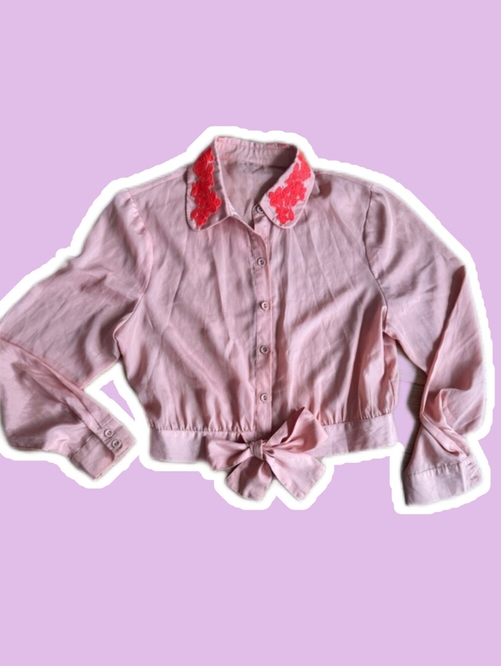 Cropped Peachy Embroidered Silk Shirt